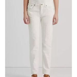 Lauren Ralph Lauren Eyelet Patchwork White Relaxed Jeans - Size 8 NWT Hamptons